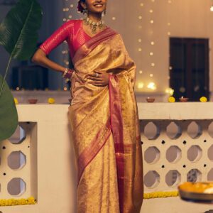 Ridhi-Rose Gold Kanchipuram Tissue Silk Saree